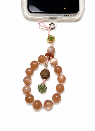 Detail View - Click To Enlarge - HEALORA - Crimson Dusk Orange Moonstone Incense Bead Fire Element Phone Charm