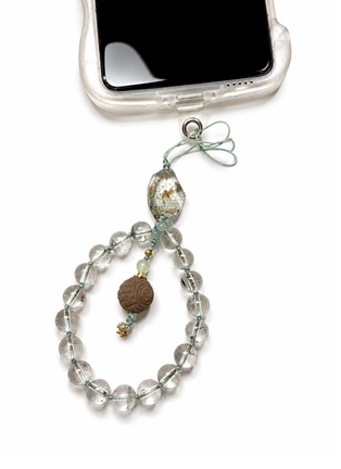 Detail View - Click To Enlarge - HEALORA - Greenwood Green Phantom Quartz Incense Bead Wood Element Phone Charm