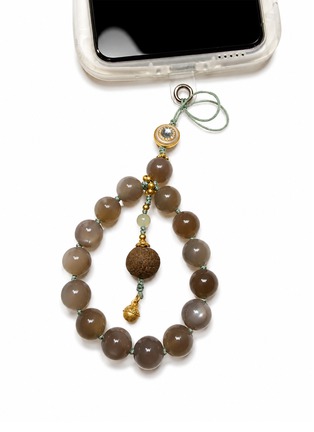 Detail View - Click To Enlarge - HEALORA - Deep Tide Brown Moonstone Incense Bead Water Element Phone Charm