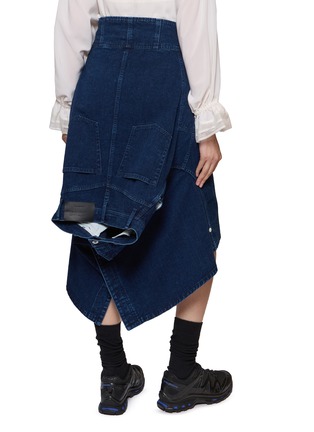 Back View - Click To Enlarge - BEAUTIFUL PEOPLE - Double End Asymmetrical Panelled Draped Hem Cotton Denim Skirt