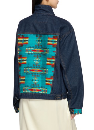 Back View - Click To Enlarge - MAISON BADIGO - Aztec Patchwork Dark Wash Denim Jacket