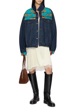 Figure View - Click To Enlarge - MAISON BADIGO - Aztec Patchwork Dark Wash Denim Jacket