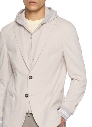  - ELEVENTY - Detachable Hooded Bib Jersey Sleeve Cotton Blazer
