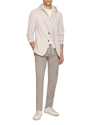 Figure View - Click To Enlarge - ELEVENTY - Detachable Hooded Bib Jersey Sleeve Cotton Blazer