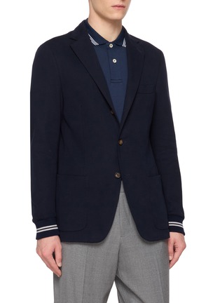 Detail View - Click To Enlarge - ELEVENTY - Detachable Hooded Bib Cotton Blazer