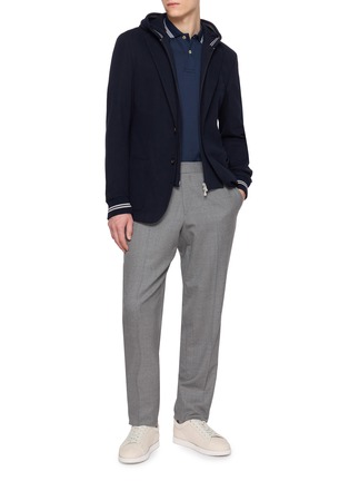 Figure View - Click To Enlarge - ELEVENTY - Detachable Hooded Bib Cotton Blazer