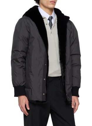 Detail View - Click To Enlarge - YVES SALOMON - Side Mink Fur Wool Blend Parka