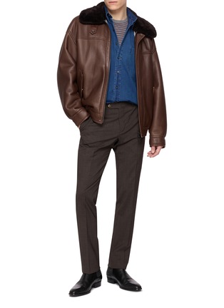Figure View - Click To Enlarge - YVES SALOMON - Beaver Fur Collar Leather Jacket