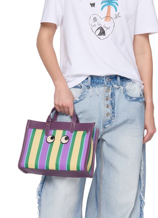 Front View - Click To Enlarge - ANYA HINDMARCH - E/W Stripes Leather Trim Crossbody Bag
