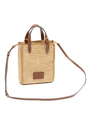 Detail View - Click To Enlarge - ANYA HINDMARCH - Mini N/S Raffia Eyes Raffia Leather Crossbody Tote Bag