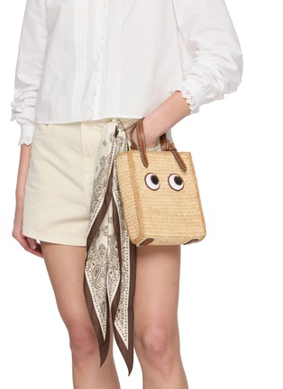 Front View - Click To Enlarge - ANYA HINDMARCH - Mini N/S Raffia Eyes Raffia Leather Crossbody Tote Bag