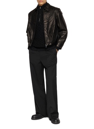 Figure View - Click To Enlarge - TAAKK - Embroidered Leather Zip Up Jacket