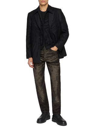Figure View - Click To Enlarge - TAAKK - Single Breasted Embroidered Pinstriped Wool Blazer