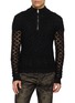 TAAKK Semi Sheer Openwork Half Zip Sweater