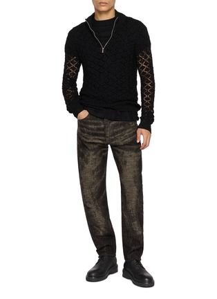 Figure View - Click To Enlarge - TAAKK - Semi Sheer Openwork Half Zip Sweater