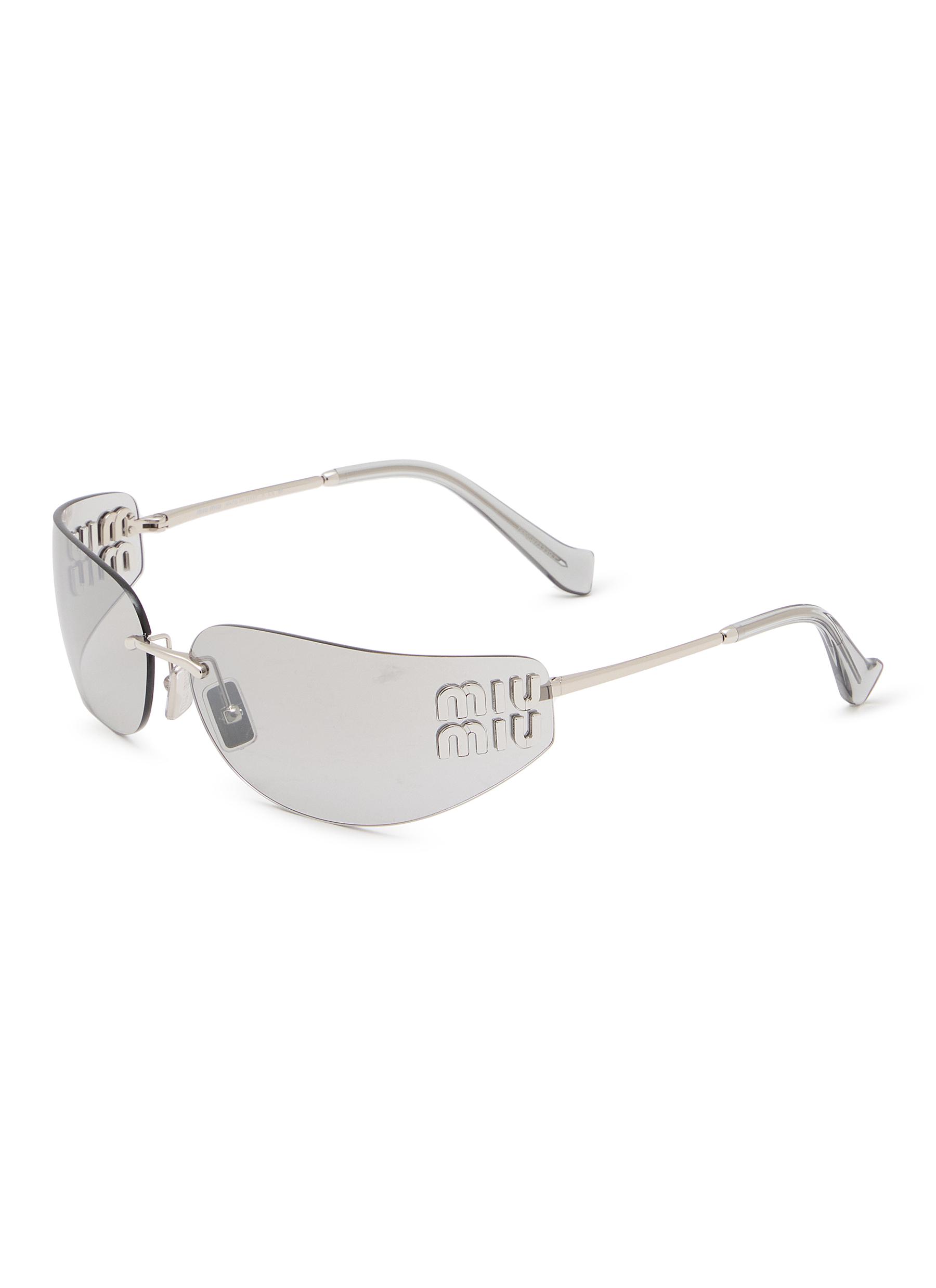 Miu Miu Grey and Silver Rimless Sunglasses with Silver Temples Miu Miu - MU 50YV Eyeglasses | Specs Collective main image 3