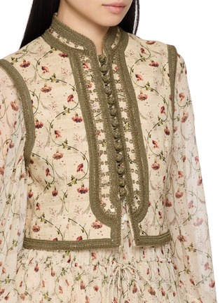  - INTO THE EAST - Hibiscus Wisteria Print Chinese Knot Button Vest