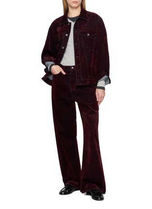 Figure View - Click To Enlarge - TONYWACK - Flocked Dark Wash Denim Flared Pants