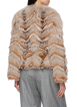 Back View - Click To Enlarge - YVES SALOMON - Chevron Pattern Fur Self Tie Jacket