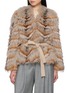 YVES SALOMON Chevron Pattern Fur Self Tie Jacket