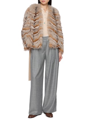 Figure View - Click To Enlarge - YVES SALOMON - Chevron Pattern Fur Self Tie Jacket