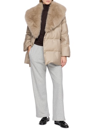 Figure View - Click To Enlarge - YVES SALOMON - Detachable Fur Collar Double-Breasted Down Jacket