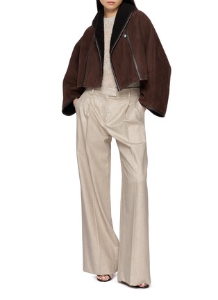 Figure View - Click To Enlarge - YVES SALOMON - Short Leather Shearling Cape