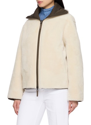 Detail View - Click To Enlarge - YVES SALOMON - Reversible Contrast Collar Leather Jacket