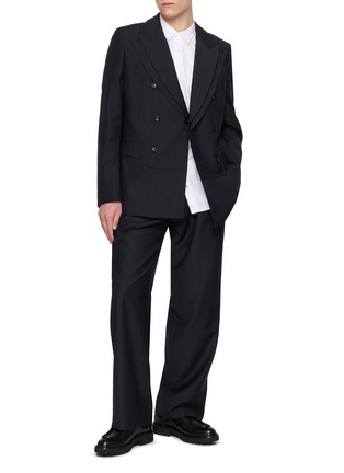 Figure View - Click To Enlarge - COMME DES GARÇONS HOMME DEUX - Double Breasted Double Lapel Shadow Stripe Blazer