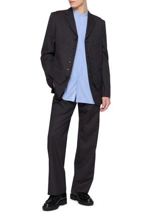 Figure View - Click To Enlarge - COMME DES GARÇONS HOMME DEUX - Single Breasted Layered Vest Dobby Stripe Blazer