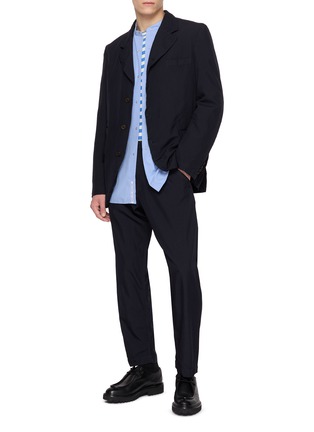 Figure View - Click To Enlarge - COMME DES GARÇONS HOMME DEUX - Single Breasted Contrast Button Oxford Blazer