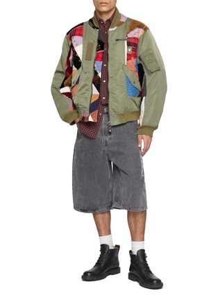 Figure View - Click To Enlarge - KHOKI - Quilted Patchwork Bomber Jacket