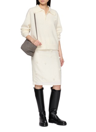 Figure View - Click To Enlarge - ATELIER EDITION - Floral Beaded Collared Knit Sweater