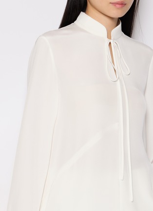  - LA MAISON JADE - Long Sleeve Stand Collar Wrap Irregular Hem Silk Charmeuse Top