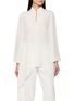 LA MAISON JADE Long Sleeve Stand Collar Wrap Irregular Hem Silk Charmeuse Top