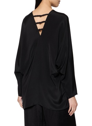 Back View - Click To Enlarge - LA MAISON JADE - Long Sleeve Open Back V-Neck Silk Top