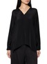 LA MAISON JADE Long Sleeve Open Back V-Neck Silk Top