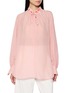 LA MAISON JADE Long Sleeve Hand-Beaded Appliqué Silk Wrap Top
