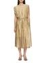 LA MAISON JADE V-Neck Pleated Hand-Embroidered Midi Dress