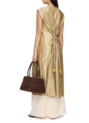 Figure View - Click To Enlarge - LA MAISON JADE - V-Neck Pleated Hand-Embroidered Midi Dress