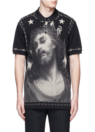 Main View - Click To Enlarge - GIVENCHY - Barb wire Jesus print polo shirt