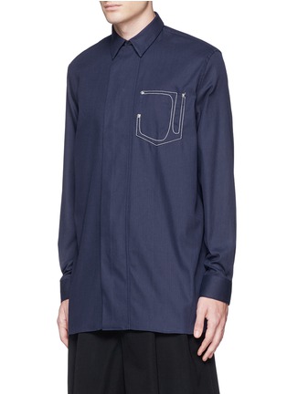 Front View - Click To Enlarge - GIVENCHY - Contrast stitch pocket cotton herringbone shirt