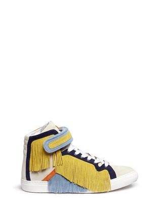 Main View - Click To Enlarge - PIERRE HARDY - Fringe strap suede high-top sneakers