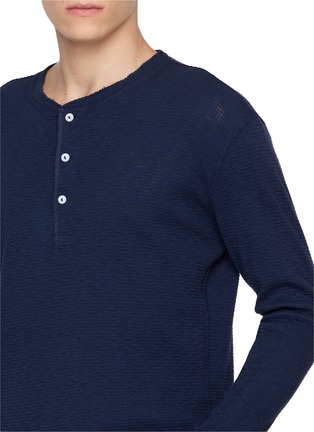  - FORTELA - Long Sleeve Textured Waffle Cotton Henley Top