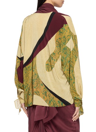 Back View - Click To Enlarge - YANGKEHAN - Scarf Neck Printed Drape Silk Shirt