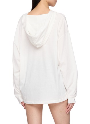 Back View - Click To Enlarge - CLOVE - Long Sleeve Deep V-Neck Lace Up Hooded Cotton Top