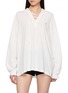 CLOVE Long Sleeve Deep V-Neck Lace Up Hooded Cotton Top