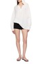 Figure View - Click To Enlarge - CLOVE - Long Sleeve Deep V-Neck Lace Up Hooded Cotton Top