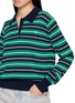  - CLOVE - Striped Button Placket Polo Collar Sweater
