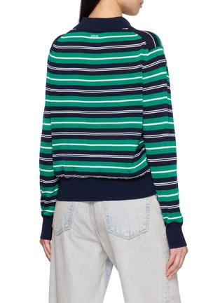Back View - Click To Enlarge - CLOVE - Striped Button Placket Polo Collar Sweater